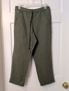 J. Crew Olive Drawstring Cropped Linen Pants